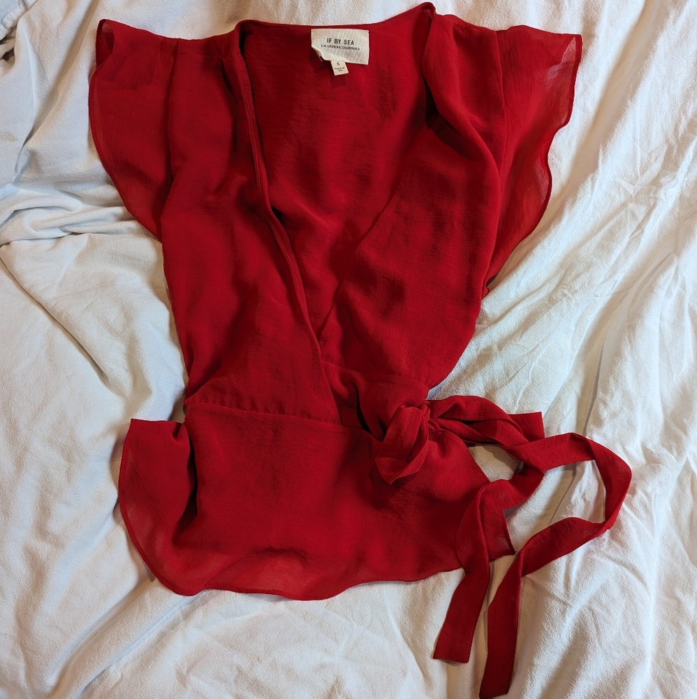 Anthropologie If By Sea red wrap top small